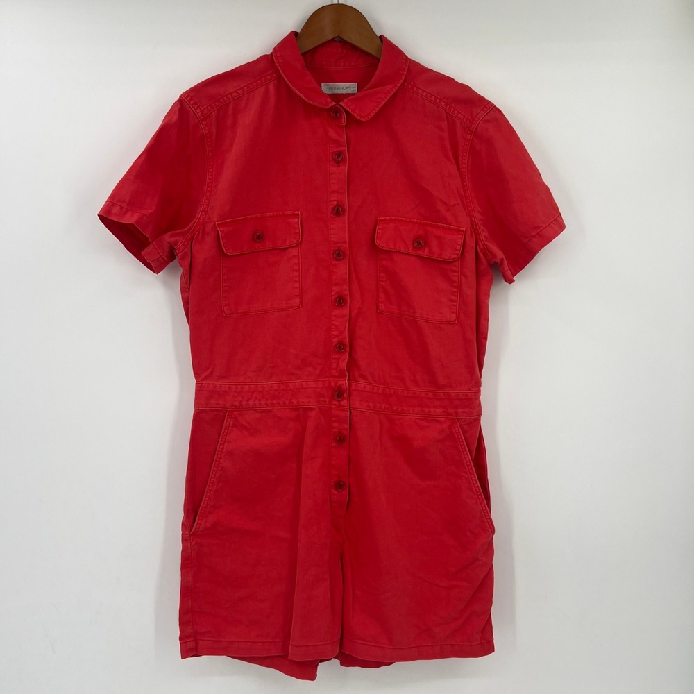 Outerknown Size Medium M Red Organic Cotton Linen Button Front Utility Romper